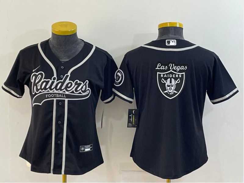 Women%27s Las Vegas Raiders Black Team Big Logo With Patch Cool Base Stitched Baseball Jersey->women nfl jersey->Women Jersey